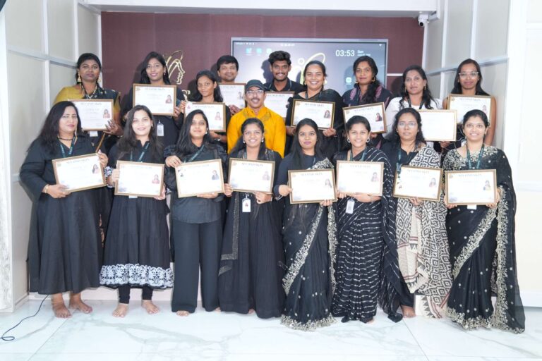 A completed batch of Second Skin Makeup Academy students with their certificates in Hyderabad