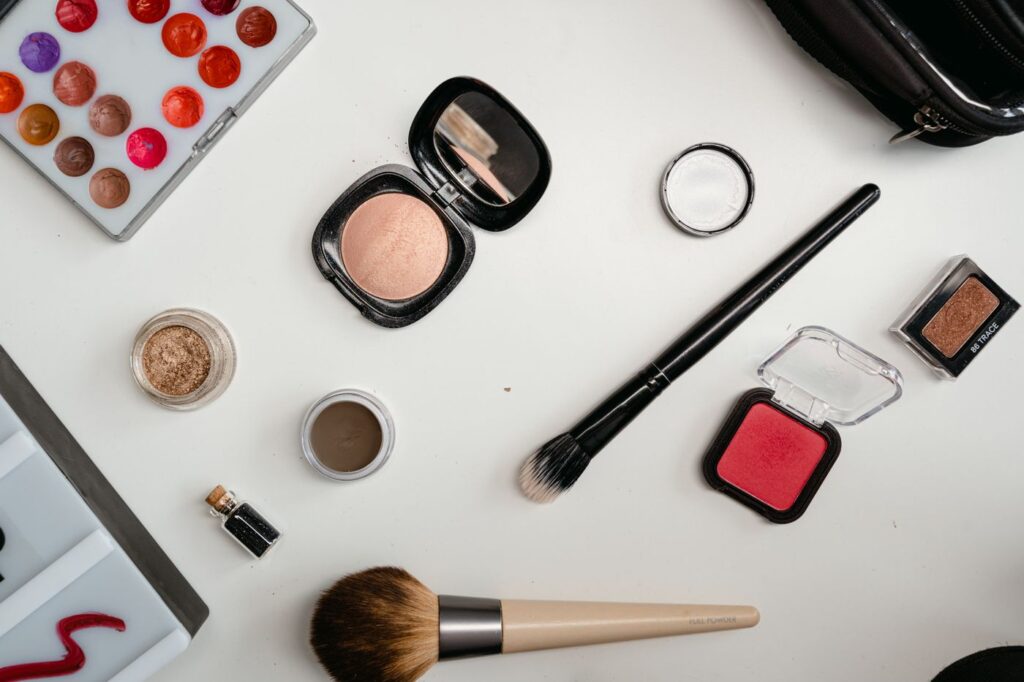 Professional makeup kit and brushes used in the makeup artist course