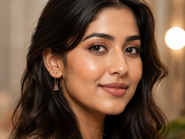 Woman with polished everyday makeup looking confident at a vanity